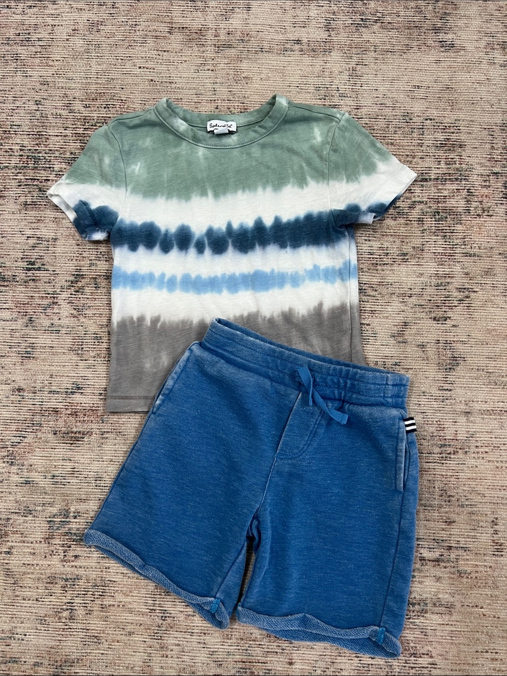 SPLENDID | 2T Tie-Dye Short Sleeve Tee and Blue Drawstring Shorts Set